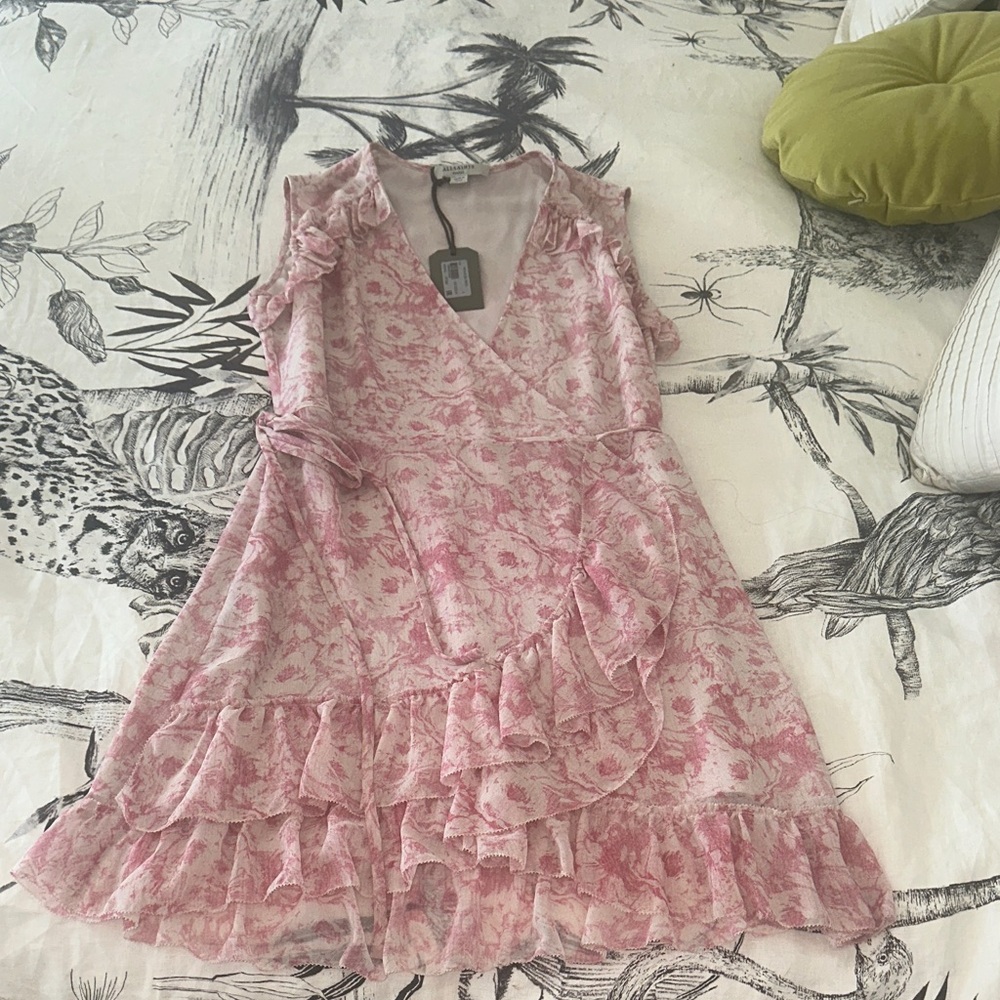 ALL SAINTS Floral Pink Ruffle Dress NWT